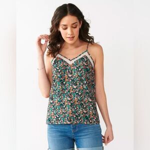 Nine West Graphic Floral Print Mesh Inset Cami Size XL NWOT
